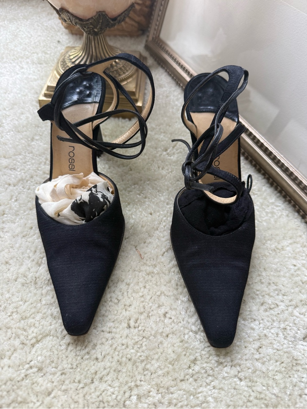 Vintage 90s 2000s style‎ Sergio Rossi Black Pointed Lace-Up Women’s Heels